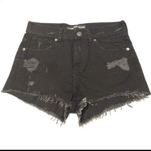 Distressed Black Denim Shorts